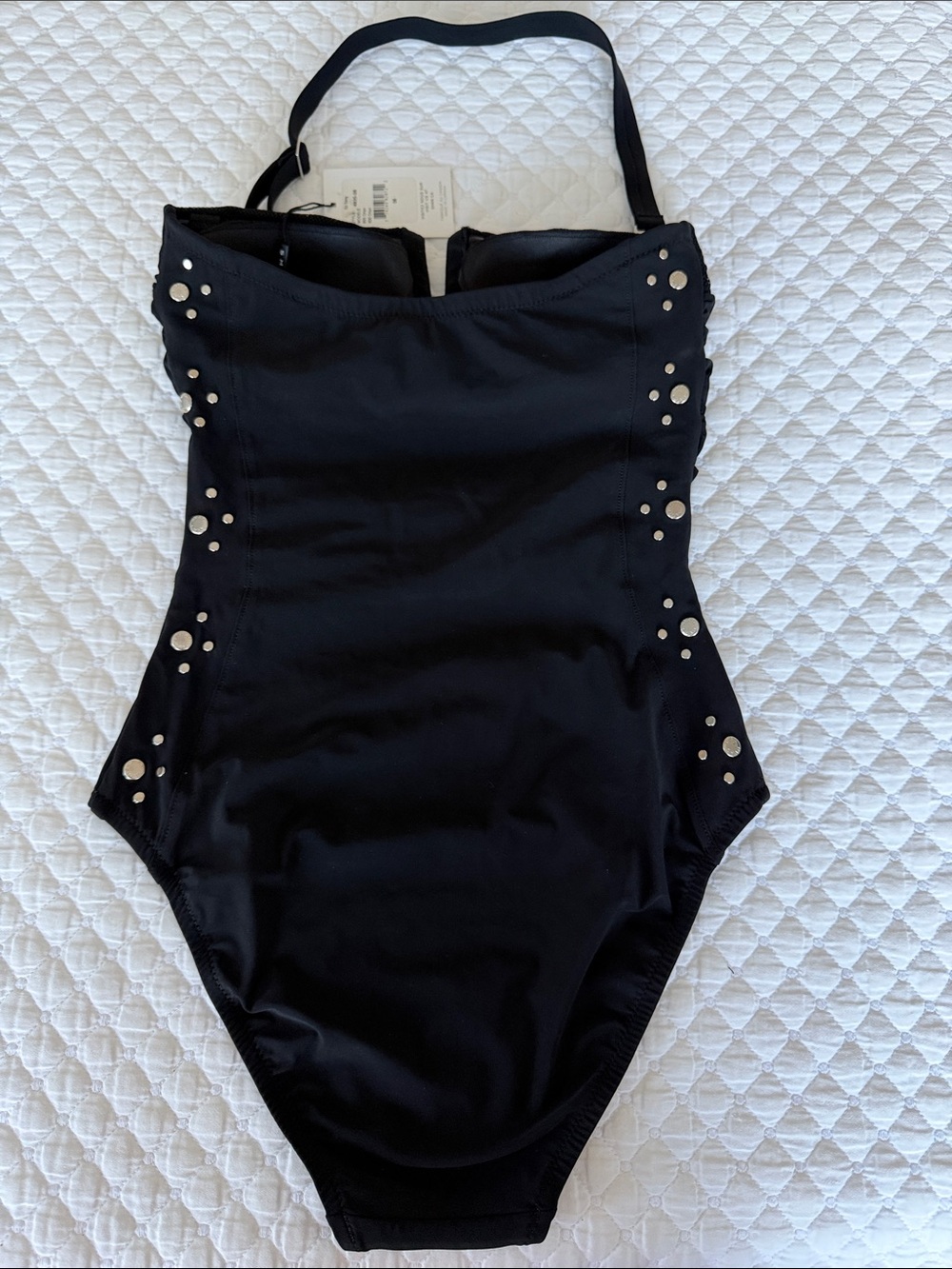NWT SHAN So Sexy Halter One-Piece Black Studded Swimsuit Removable Strap Size 6 - Picture 7 of 9